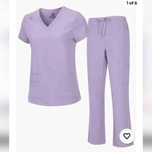 Natural Uniforms Women's Cool Stretch V-Neck Top 2 Pc Scrub Set Lavender Size L